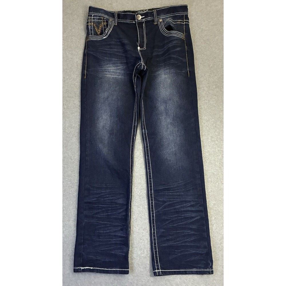 True Luck Jeans Mens 32x32 Dark Wash Straight Leg Y2K Contrast Stitch Denim